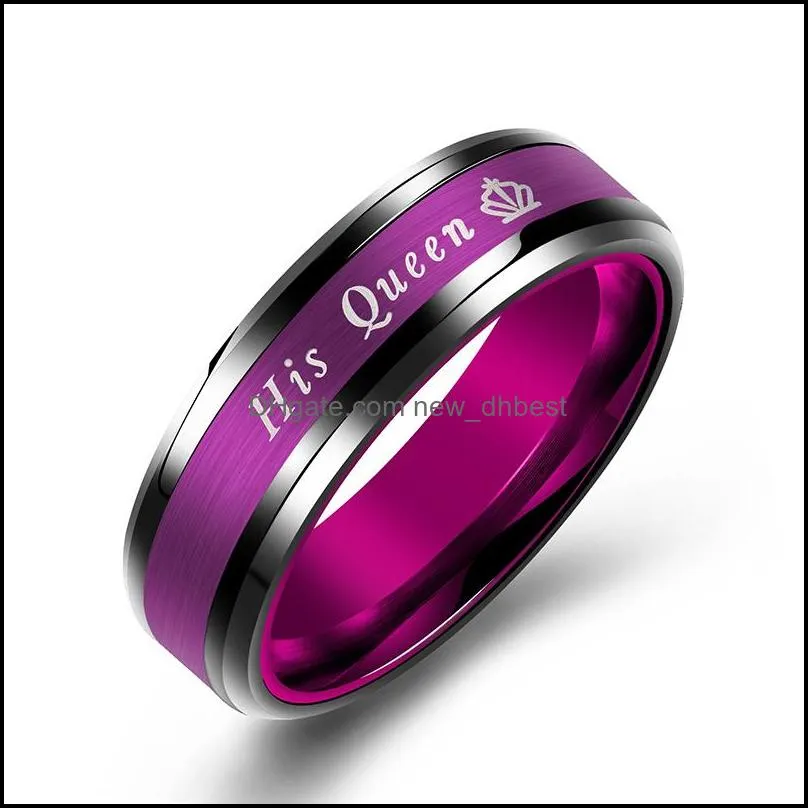 fashion her king and his queen couples rings stainless steel crown blue purple finger ring for women men jewelry valentines day gift