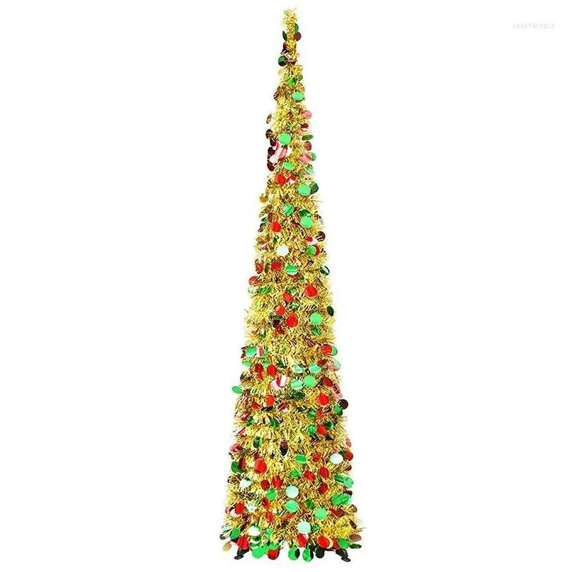 christmas decorations 5ft tinsel trees easyassembly reusable collapsible artificial pencil slim tree with shiny sequins plastic stand