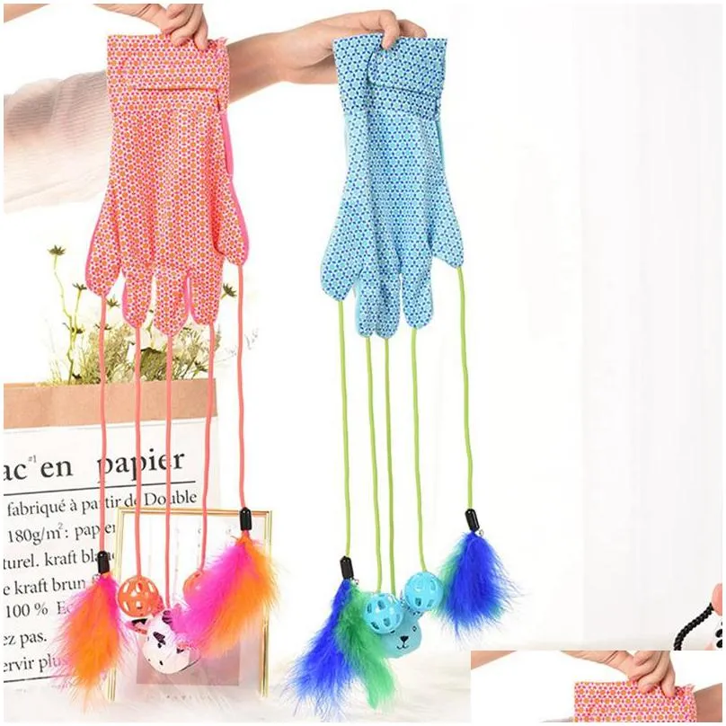 cat gloves feather pet funny toy pet cat toy interactive teaser funny cute cat toy kitten scratcher glove