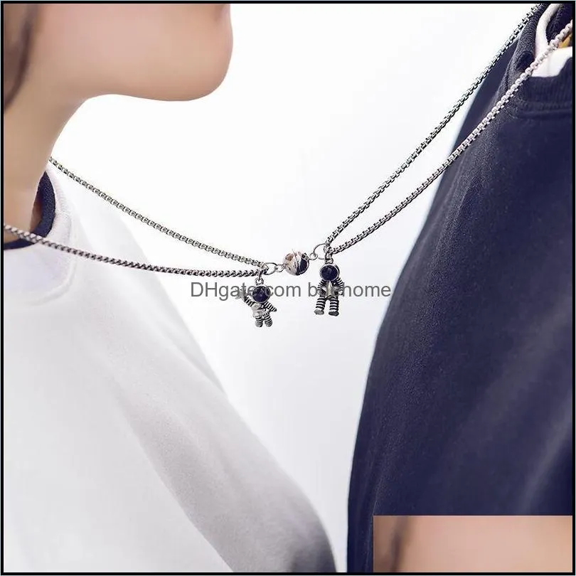 magnetic couple necklace star spaceman pendant necklaces love heart astronaut friendship jewelry stainless steel chain lover gift