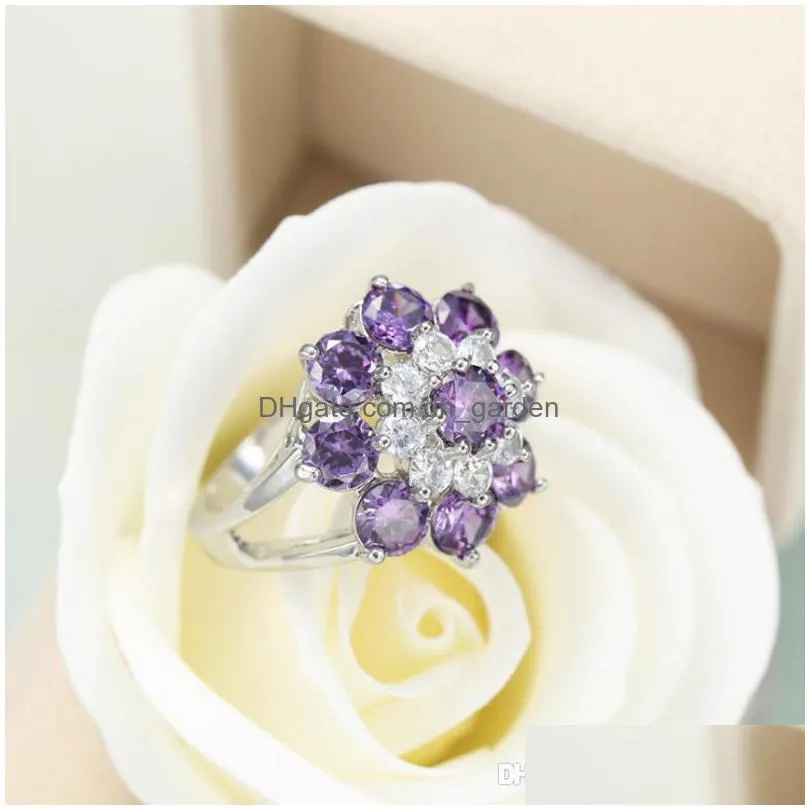  925 silver platinum plated purple carystal amethyst zircon gift party ring ly10984