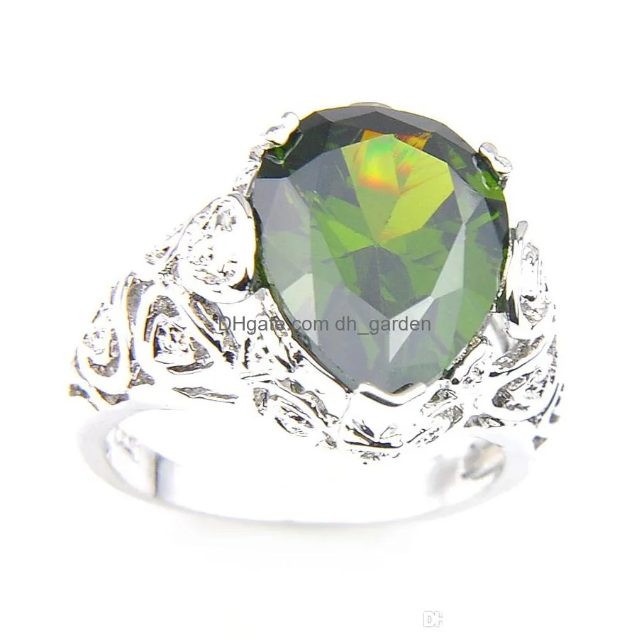 10 pcs/lot womens wedding jewelry rings est drop green peridot gems 925 sterling silver plated high quality ring jewelry gift