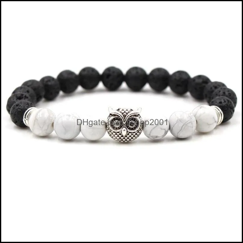 8mm black lava volcanic stone bracelets owl aromatherapy essential oil diffuser bracelet for men women yoga elastic jewelry m483a