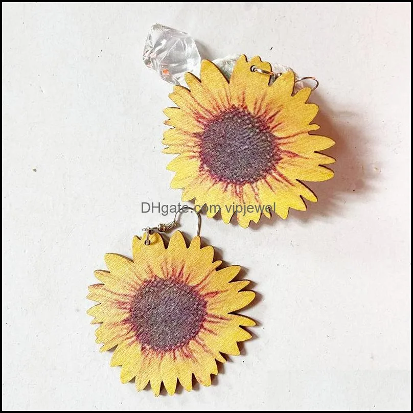 creative wood sunflower charm for women yellow big daisy sunflower statement earring fashion jewelry friend birthday gifts