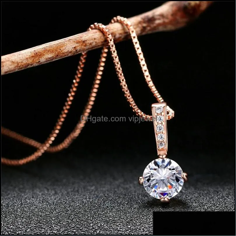  fashion rhinestone crystal zircon pendant necklace women geometry cz silver gold metal chain necklaces design jewelry wholesale