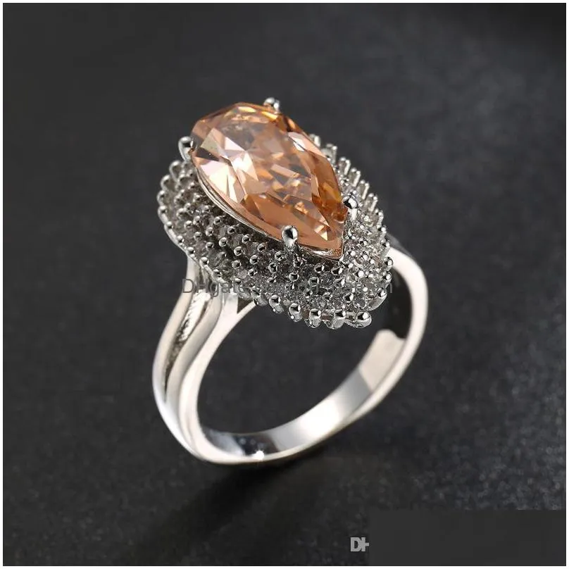 2017 special offer top fashion exquisite ring champagne citrine 925 sterling silver finger rings crystal jewelry