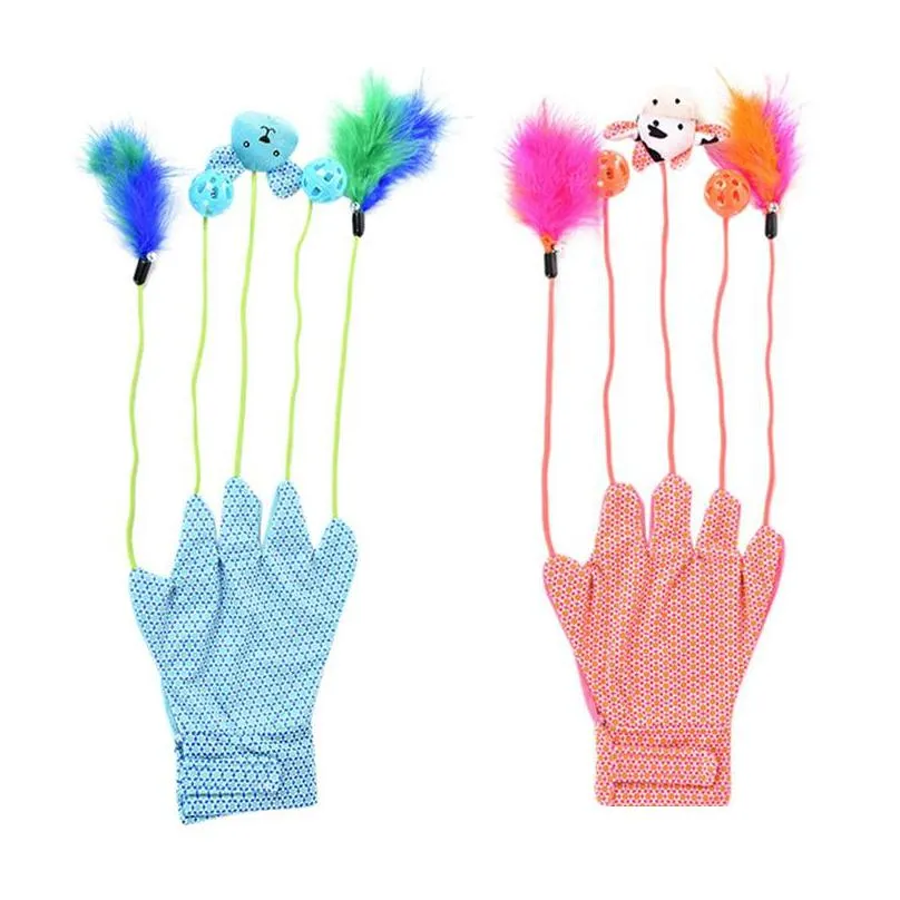 cat gloves feather pet funny toy pet cat toy interactive teaser funny cute cat toy kitten scratcher glove