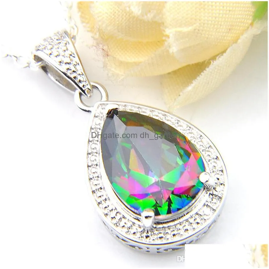 5 pcs/lot luckyshine holiday jewelry gift drop vintage colored mystic topaz gems 925 silver pendant necklace wtih chain 10x14 mm