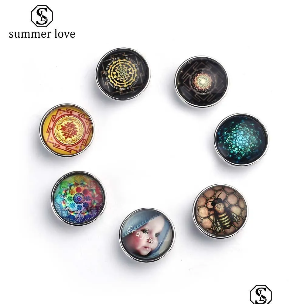  fashion 20mm snap button glass charm for leather bracelet unique molecule flower geometric space pattern diy charm 2019