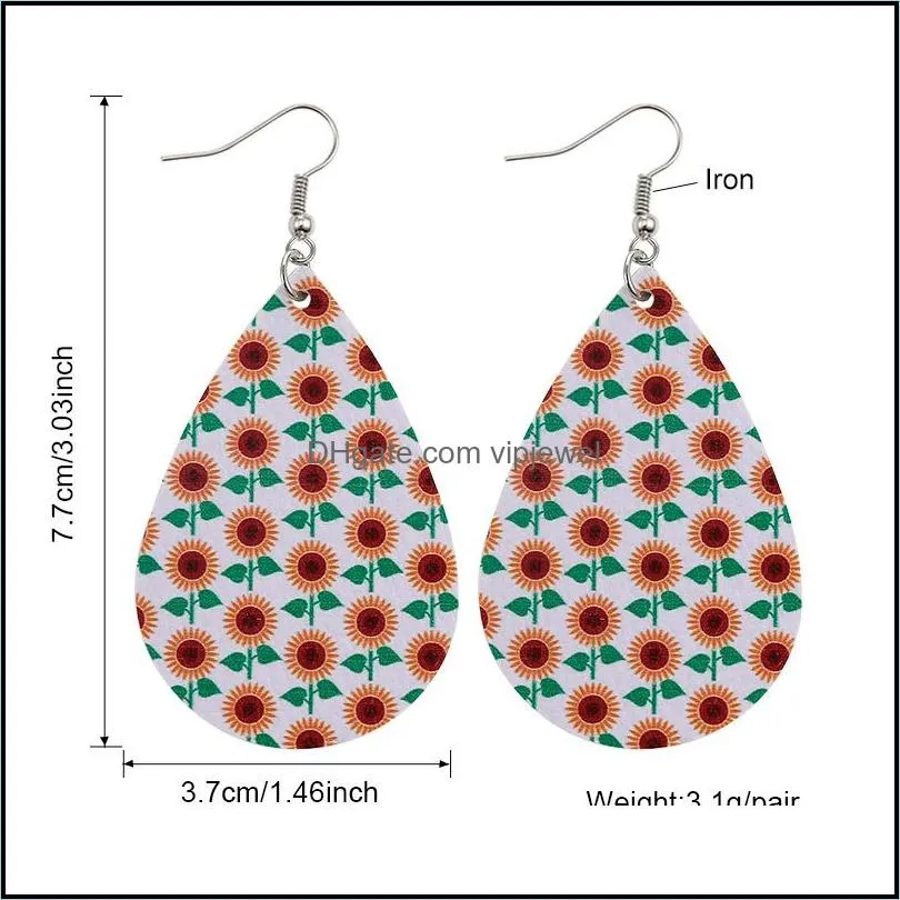 women pu leather earrings sunflower daisy print pattern bohemian faux leather dangle earring for girl fashion hook party jewelry gifts