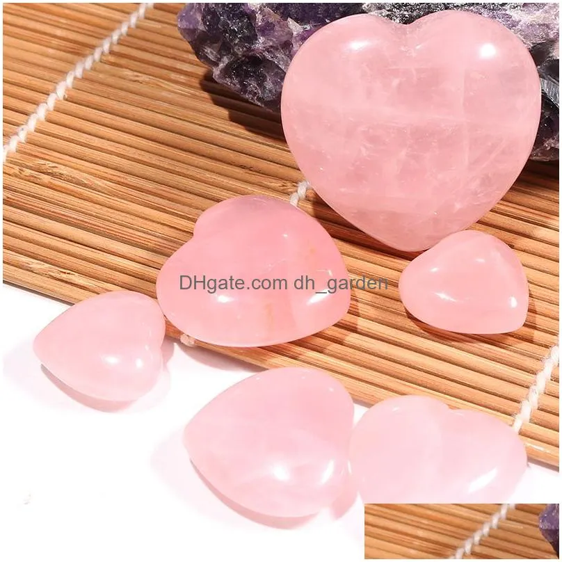 carved 20mm 25mm 30mm pink natural stone heart ornaments crystal minerals reiki healing rose quartz diy gifts citrine home decor