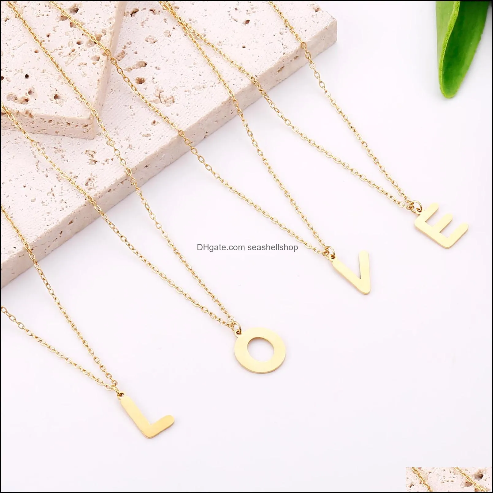 stainless steel initial necklace family letters name jewelry pendant collar necklaces for women jewelry gifts