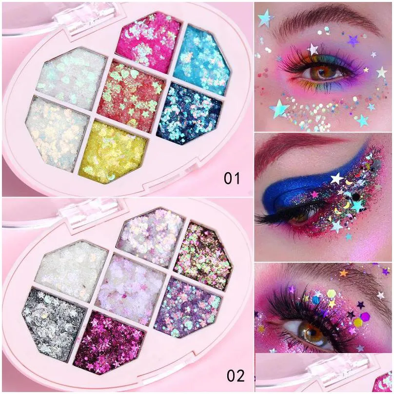 7 color sequin eyeshadow cream palette diamond alien pink sequins pentagram fragment moon star cmaadu wholesale stage makeup