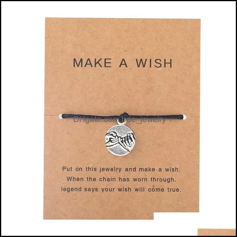 adjustable rope bracelet lucky black string make a wish paper card love tree elephant charm bracelets jewelry gift for women men