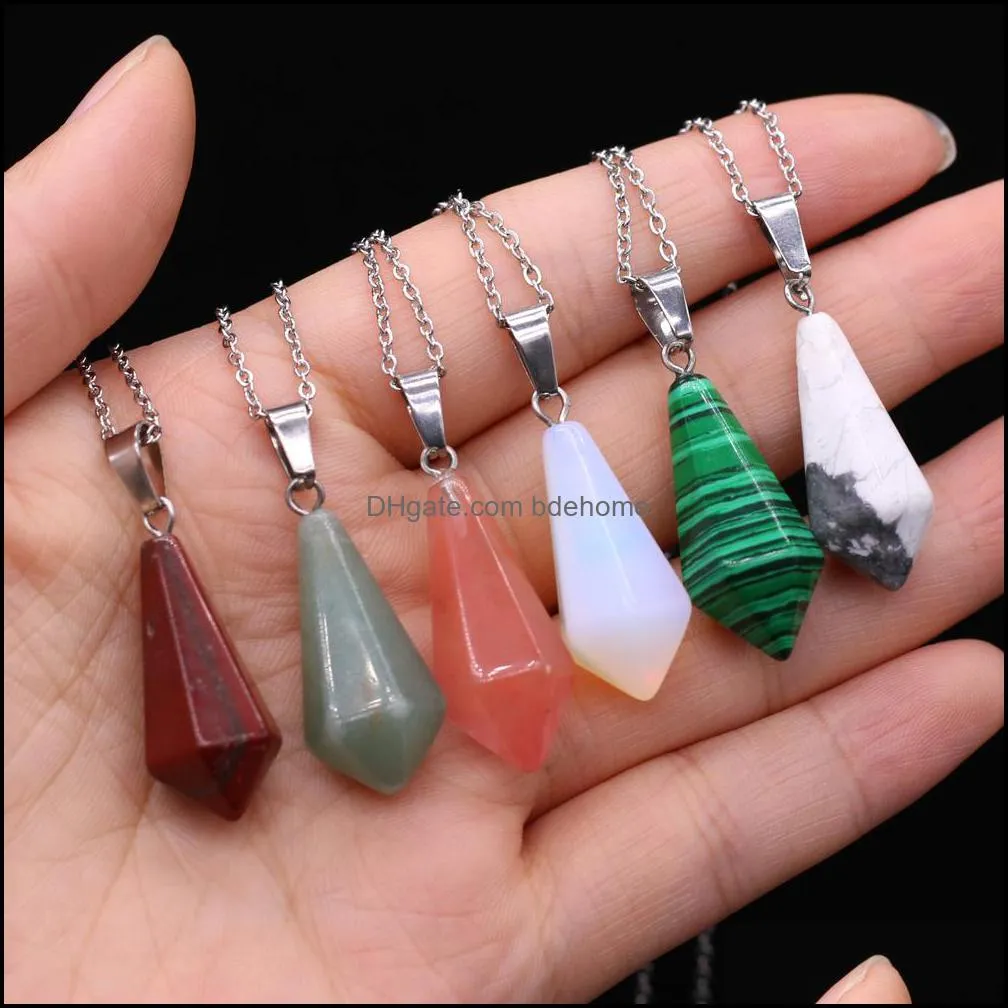 natural stone tiger eye stone turquoise opal pendant necklaces for women reiki heal crystal pendulum charms necklace