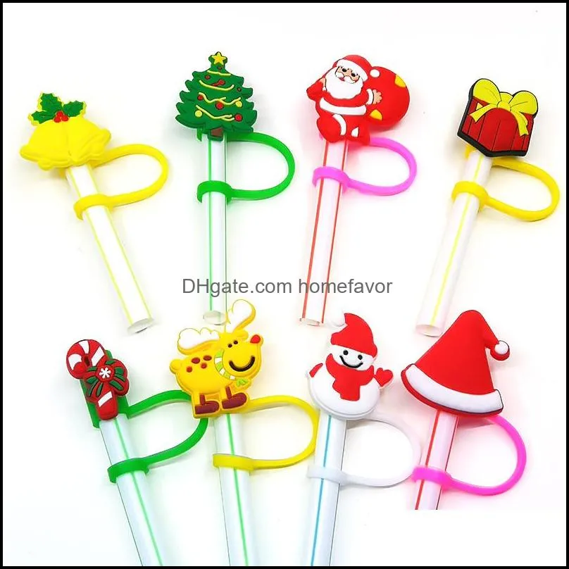 custom christmas silicone straw toppers accessories cover charms reusable splash proof drinking dust plug decorative 8mm straw party