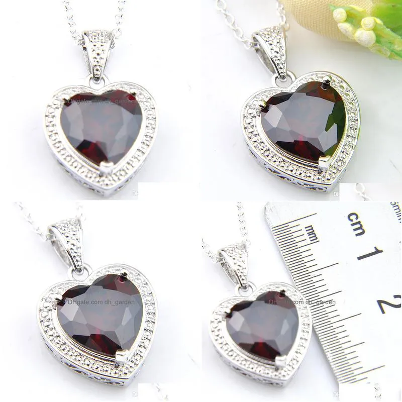 luckyshine jewelry brand heart red garnet gemstone 925 sterling silver necklaces holiday party canada mexico jewelry gift