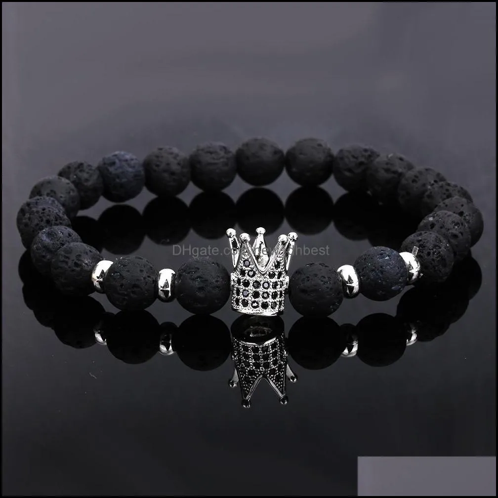  trendy lava stone bead bracelet cz imperial crown charm bracelets for men or women wholesale jewelry