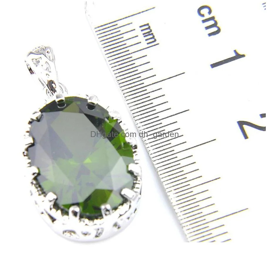 luckyshine fashion attractive jewelry oval green olive stone gems pendants 925 silver for women necklace pendant jewelry 1