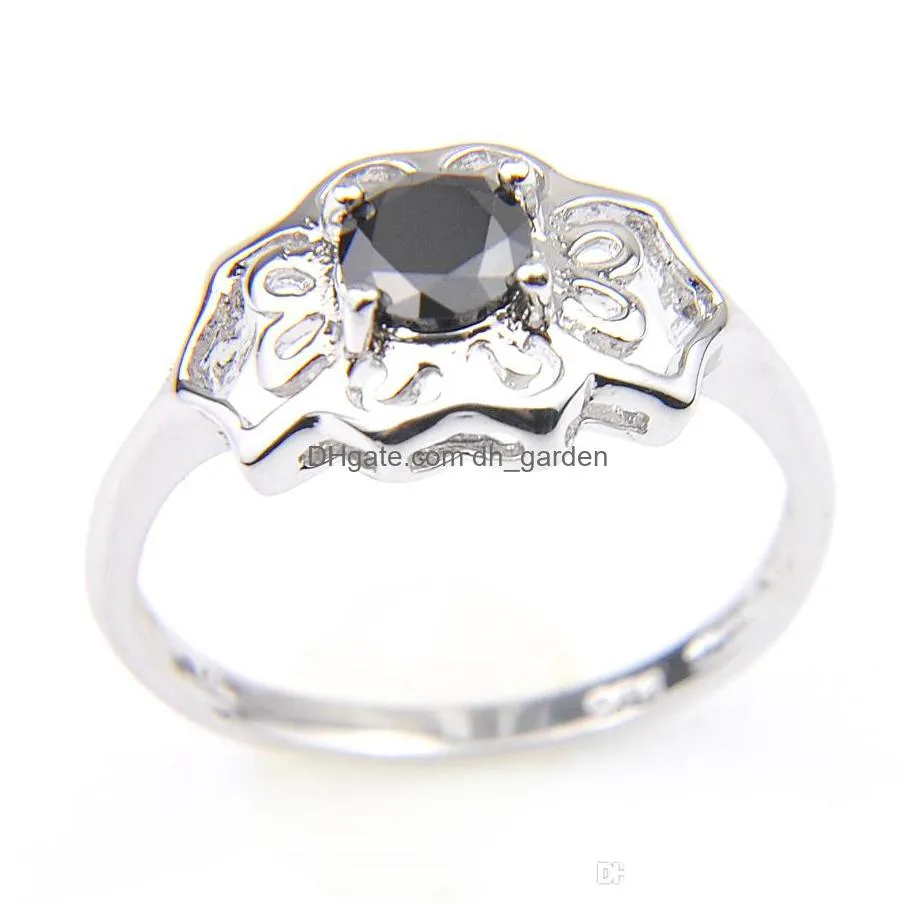 fashion exquisite ring black onyx gems flower shape silver crystal zircon wedding engagemeta ring jewelry for womens 10 pcs 