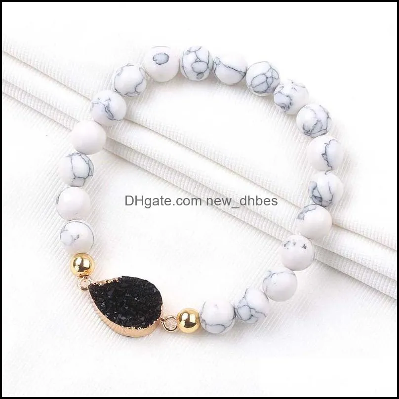 natural stone beads bracelets for women resin stone druzy colorful charm white turquoise bead bracelet 8mm bead wholesale jewelry 2019