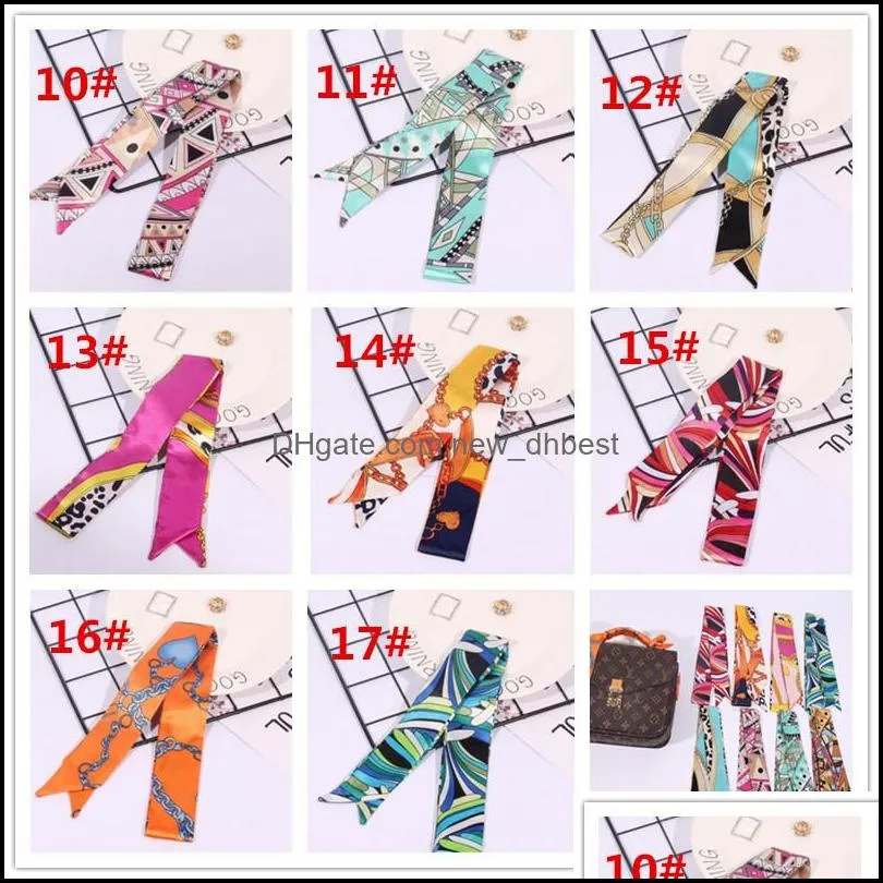 fashion multifunction print scarf for handbags handle 17 colors head wrap scarfs ribbon womens turban triangle headband silk scarves