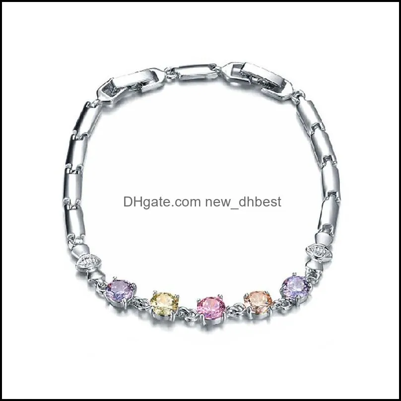 latest design multicolor cubic zircon bracelet trendy gold color chain bracelet for ladies women jewelry gifts high quality