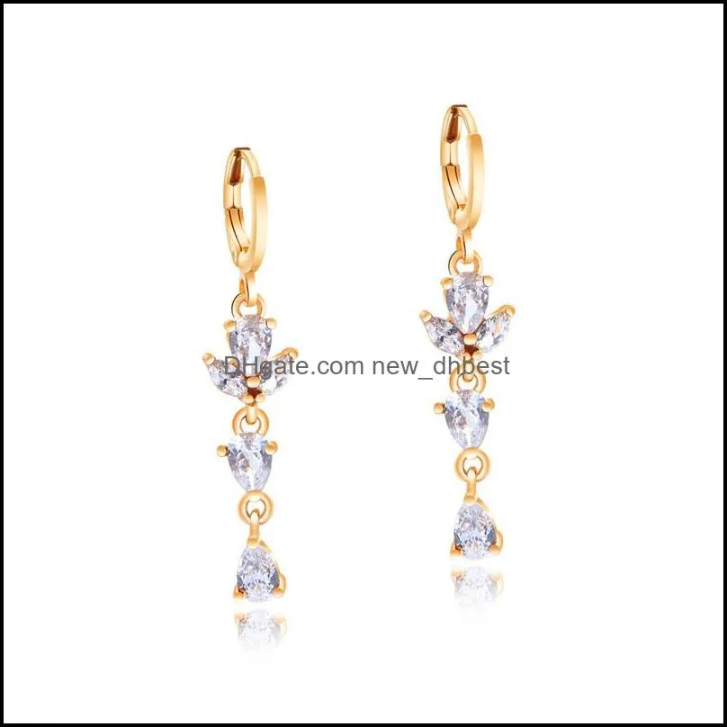  trendy colorful zircon water drop earrings gold color long dangle shape zircon earrings for women girls bridal wedding party