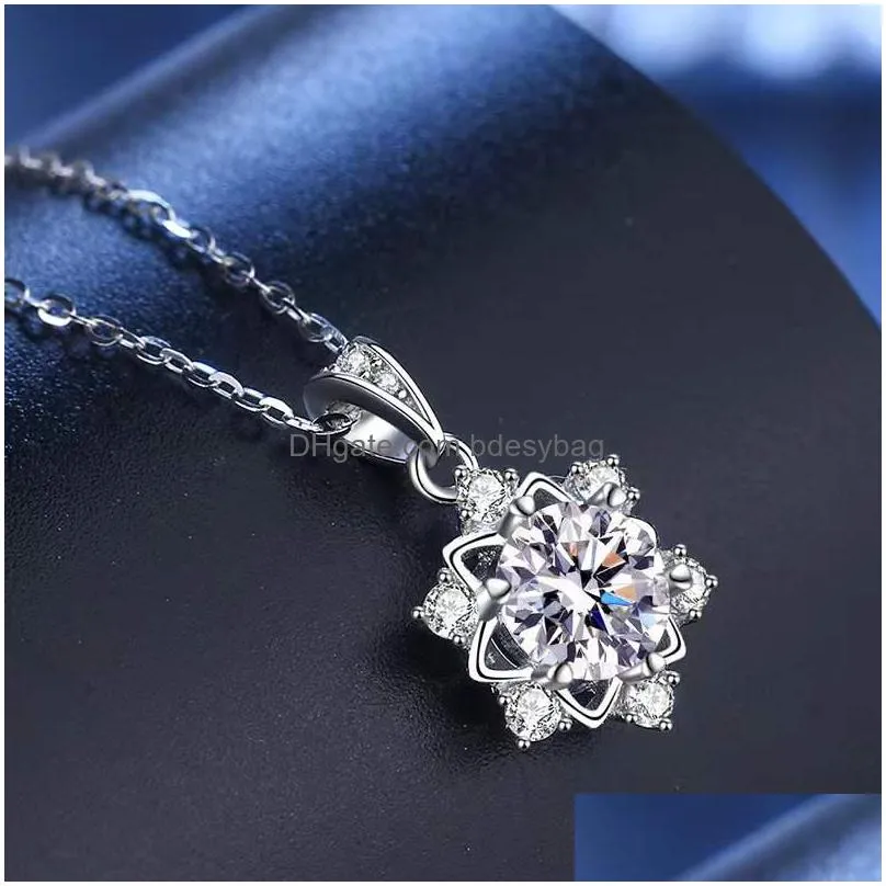 other trendy 1 d color moissanite snowflake pendant necklace white gold plated 925 sterling silver charm birthday giftother