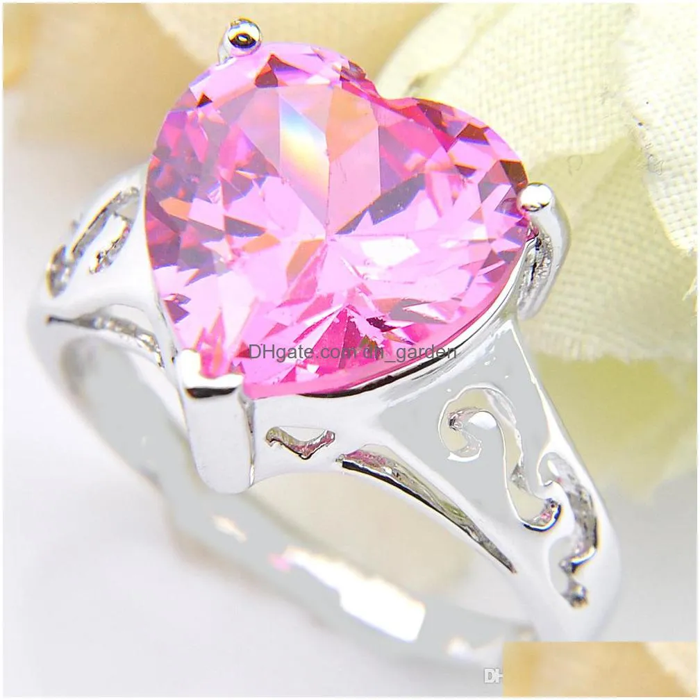 5pcs lot fashion charm ring love heart pink kunzite gems 925 sterling silver plated girls rings jewelry