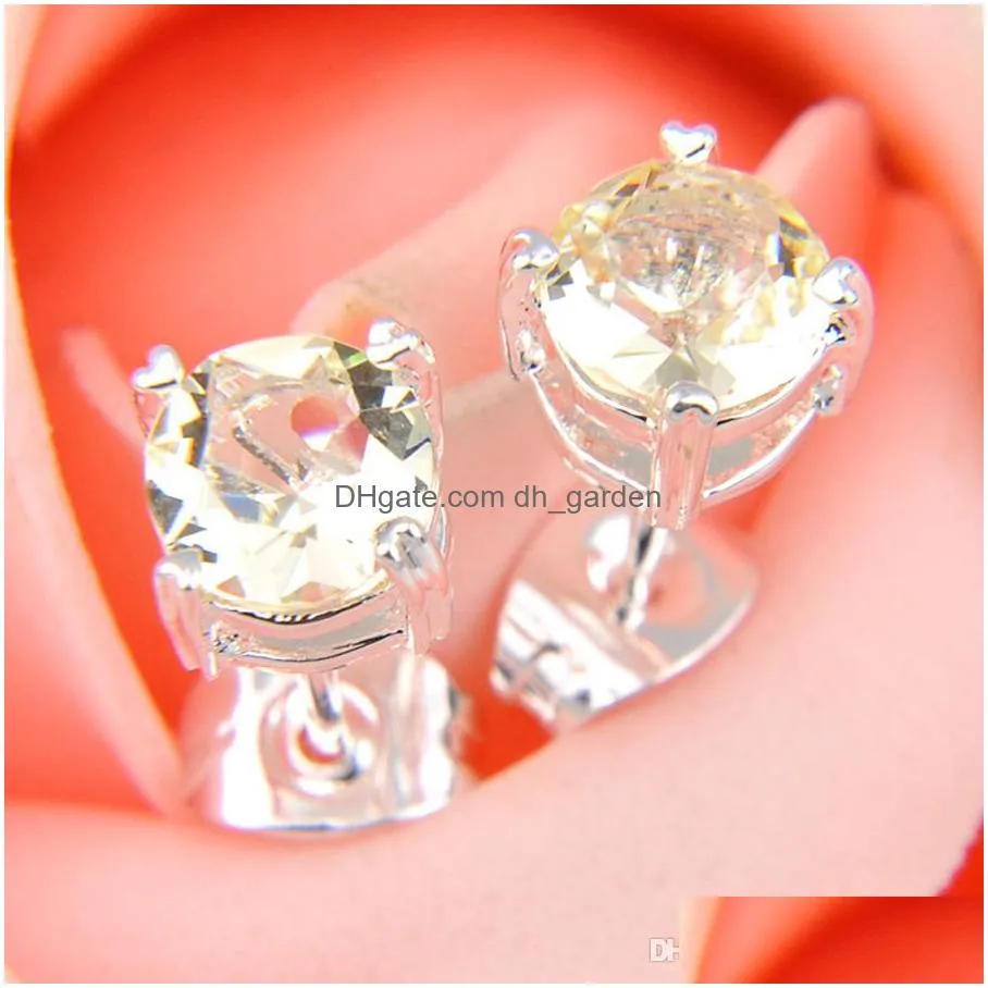 luckyshine holiday gift jewelry 5 mm round brazilian citrine silver womens cz wedding bright stud earings piercing 30 pairs e0190