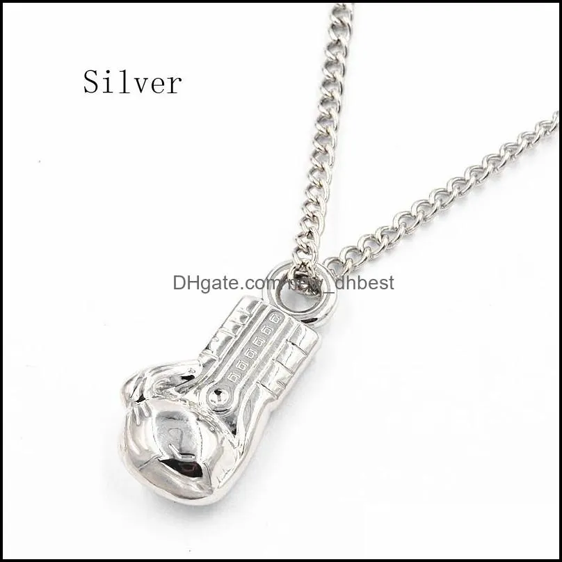 fashion men boxing glove pendant stainless steel chains necklaces black silver gold 316l stainless steel link chain necklace male