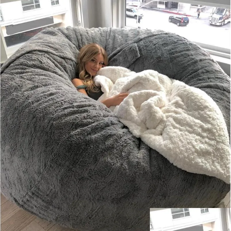 chair covers drop floor seat couch futon lazy sofa recliner pouf  soft fluffy fur sleeping bean bag for adult relax