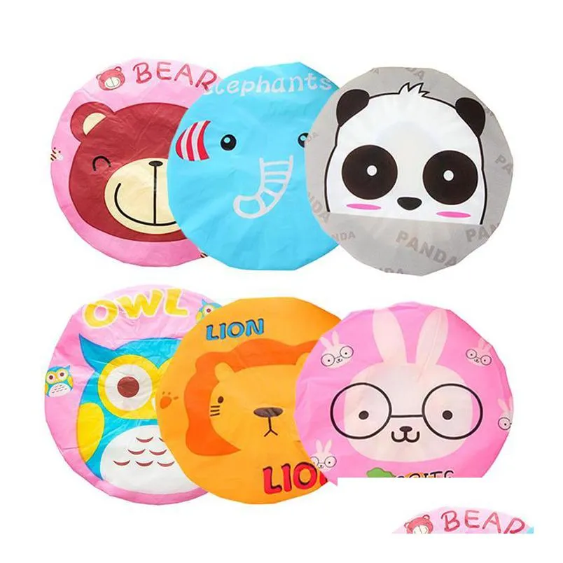 cartoon animal baby shower cap kids hair cap pvc reusable hair bonnet sauna bathroom products waterproof shower cap for women