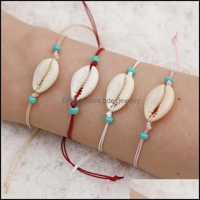 boho natural shell charm woven bracelets for women beach jewelry handmade wax rope adjustable bracele jewelry gift with card