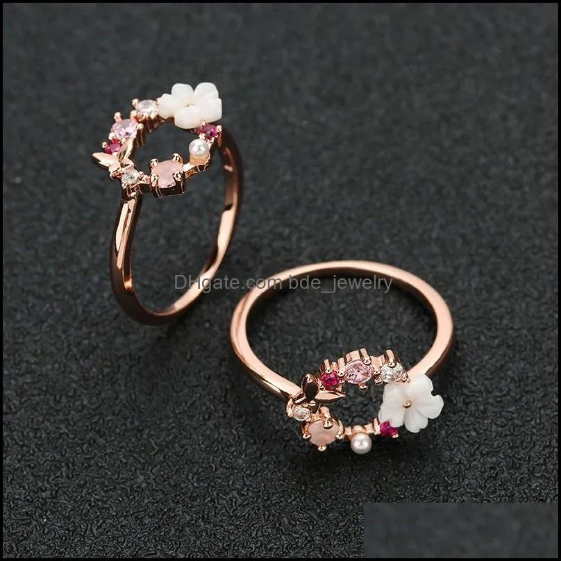  pearl flower butterfly rings for women rose gold color wedding bands engagement rings fashion jewelry