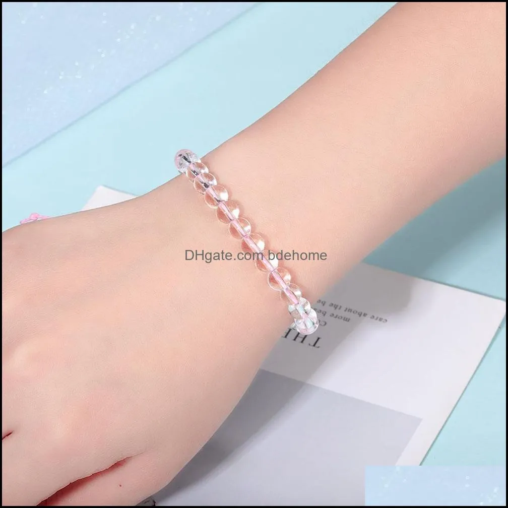 natural stone clear crystal glass beaded bracelet 8mm transparent quartz loose bead braided friendship bracelet for women jewelry