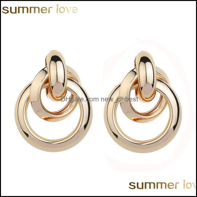 fashion design double circle knoted earrings gold metal drop ear for women steam big circle round statement earring wholesale