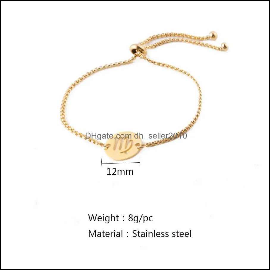 fashion 12 constellation link bracelet design for women amulet zodiac sign rose gold color charm bangle birthday gift titanium stainless steel hand
