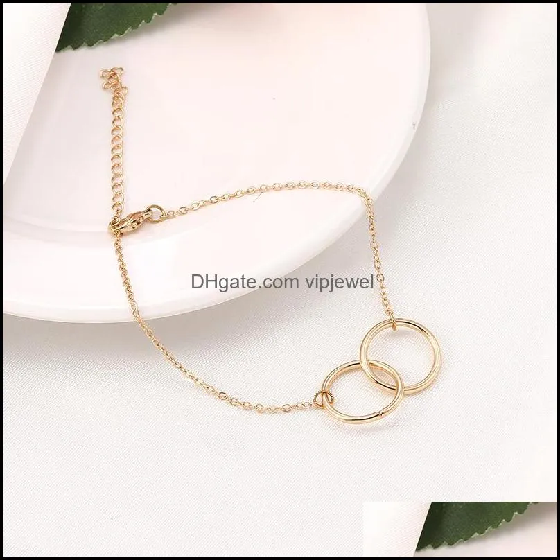 fashion double circle wind charm bracelets for women simple adjustable gold silver copper chain round ring bracelet party jewelry