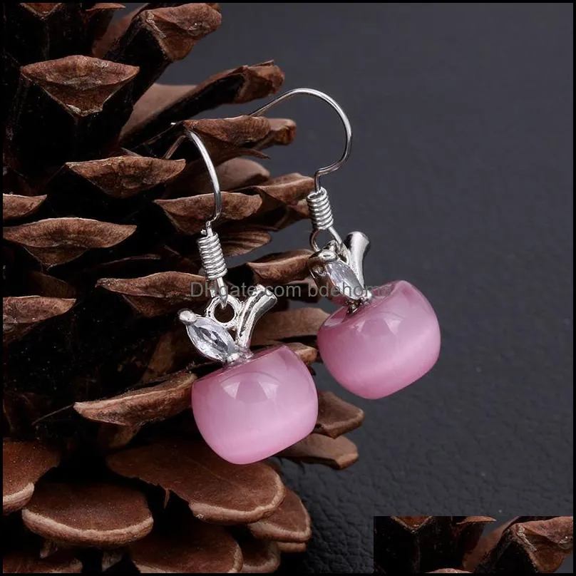 fashion pink opal stone stud earring beads long  shape charm statement stud earrings for women girl lovely cute design jewelry