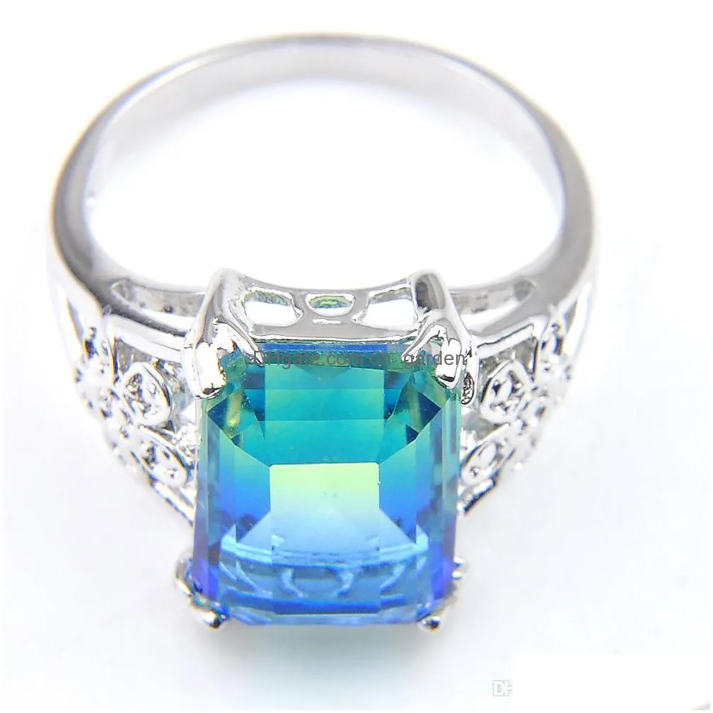 latest style 925 sterling silver plated rings luckyshine 10 pcs lot ocean rectangle blue green bi colored tourmaline gems for women rings