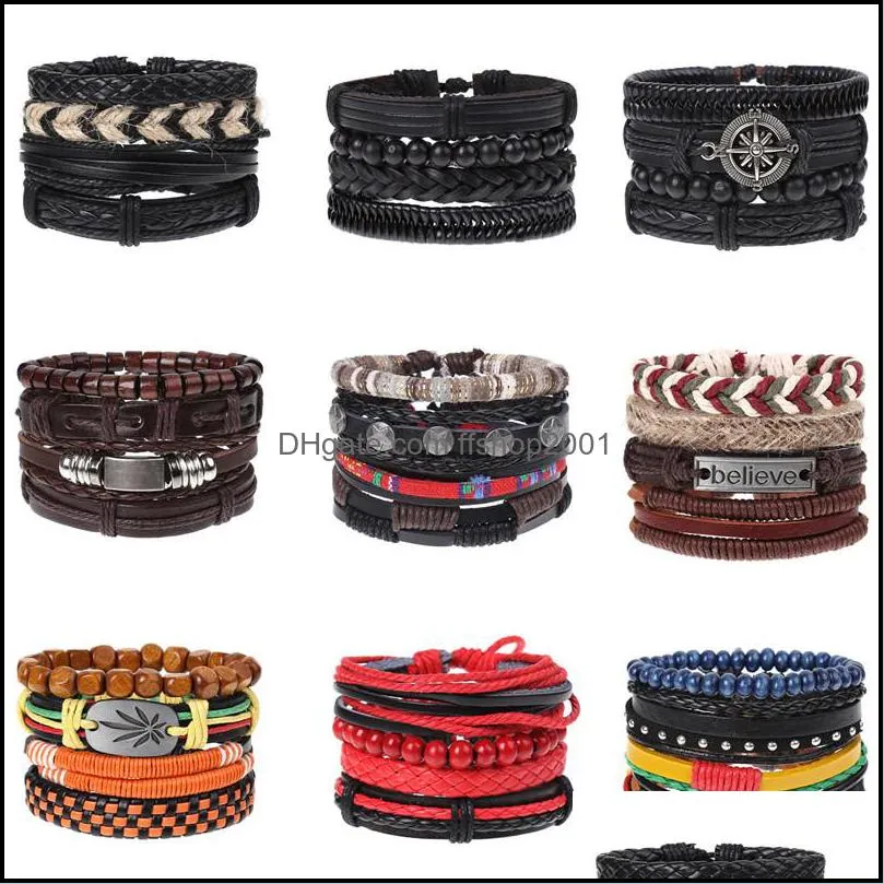 bohemia braided leather bracelet for men women wrist wooden beaded cuff bracelets adjustable fashion couples bangle jewelry