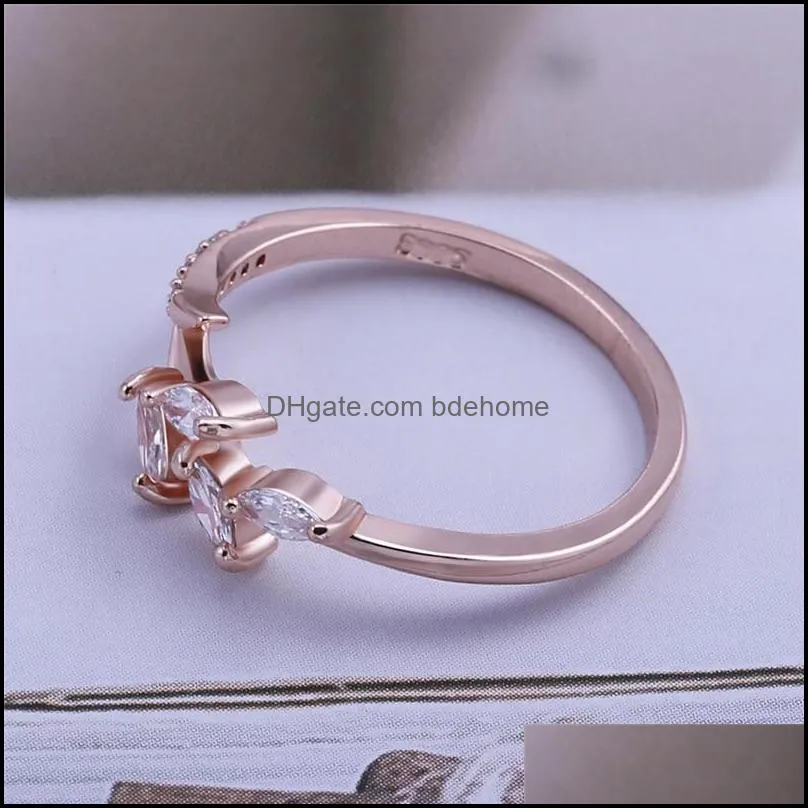 fashion leaf crystal engagement rings womens horse eye shape wedding zircon band rings for women silver rose gold rings jewelry gifts