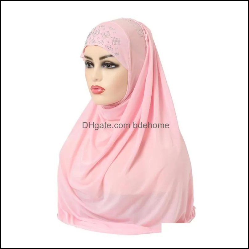 muslim women girls hijab islamic hijab scarf one piece fashion solid color soft headscarf arabic headwrap rhinestone 1867 t2