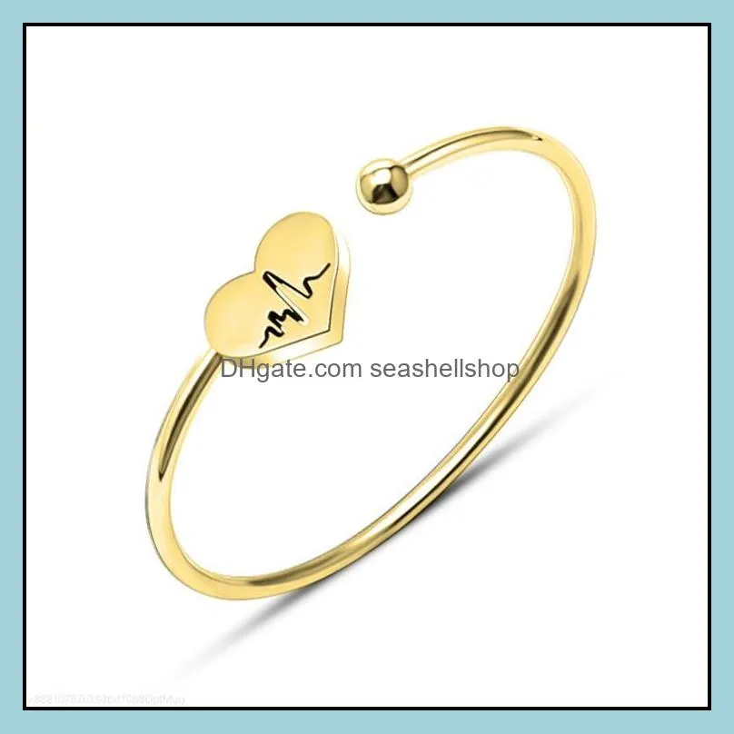 ecg stainless steel bracelet bangles gold plated open cuff heart bracelets nurse doctor jewelry gift