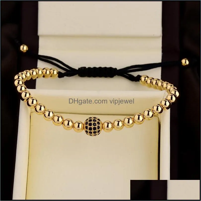 pave cz ball gold beaded bracelet for mens 4mm copper strands bead braided bracelets bangles handmade jewelry