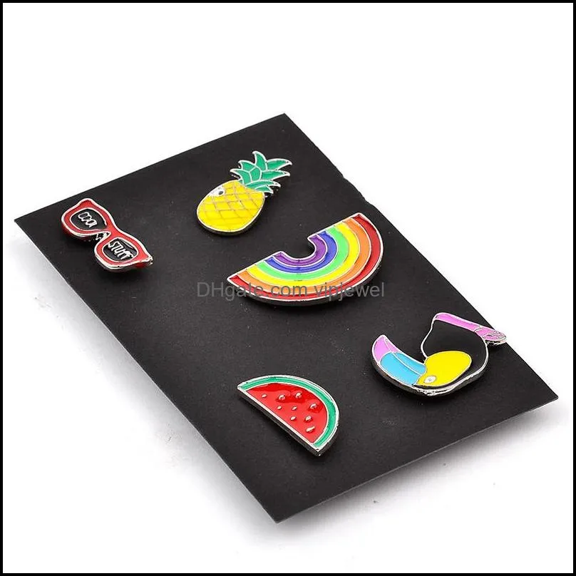  cartoon diy collar brooch set rainbow watermelon pineapple crow eyesweyes enamel lapel pins badge for women fashion jewelry