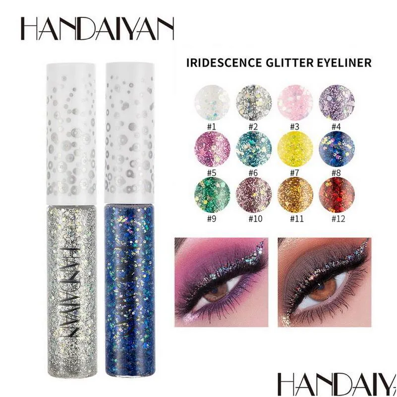 handaiyan iridescence glitter eyeliner jelly bright sequin eye liner 12 color easy to wear makeup magic eyeliners