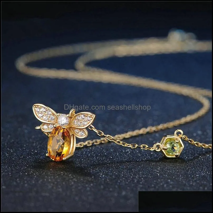 fashion yellow crystal honey bee pendent necklace crystal bracelets rings earrings jewelry set for women friends lover gift party